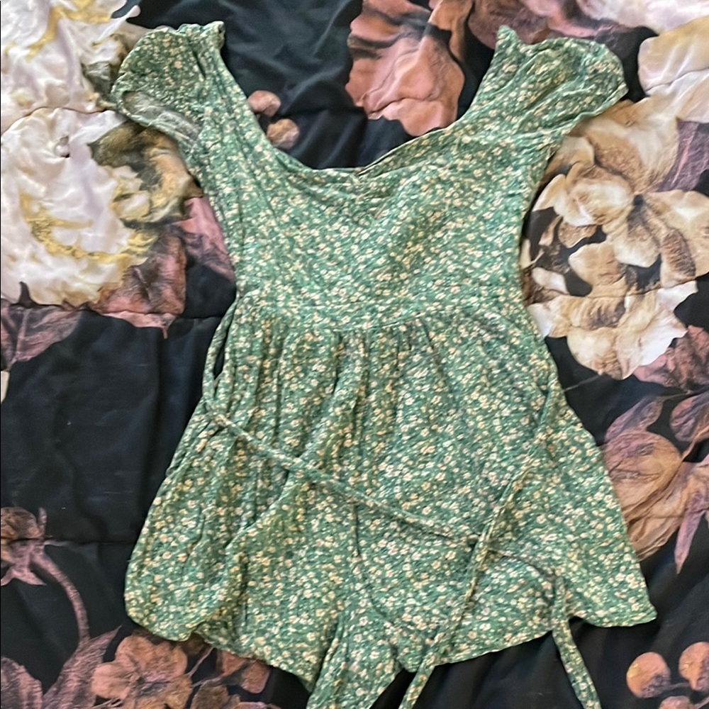 American Eagle Outfitters Green Pleated Jumpsuit